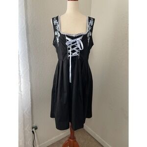 Scarlet Darkness XL Black Dress Lace Up Embroidered Sleeveless Fairy Renaissance